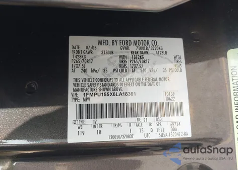 2006 Ford Expedition Xlt/Xlt Sport z USA, uszkodzony, nr VIN 1FMPU155X6LA18361